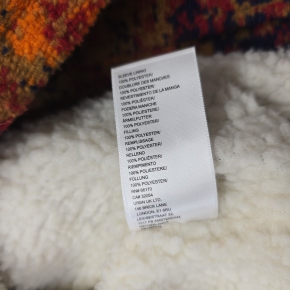 BDG Urban Outfitters Women Orange Tapestry Sherpa Lined Hooded Jacket Medium - Picture 6 of 6